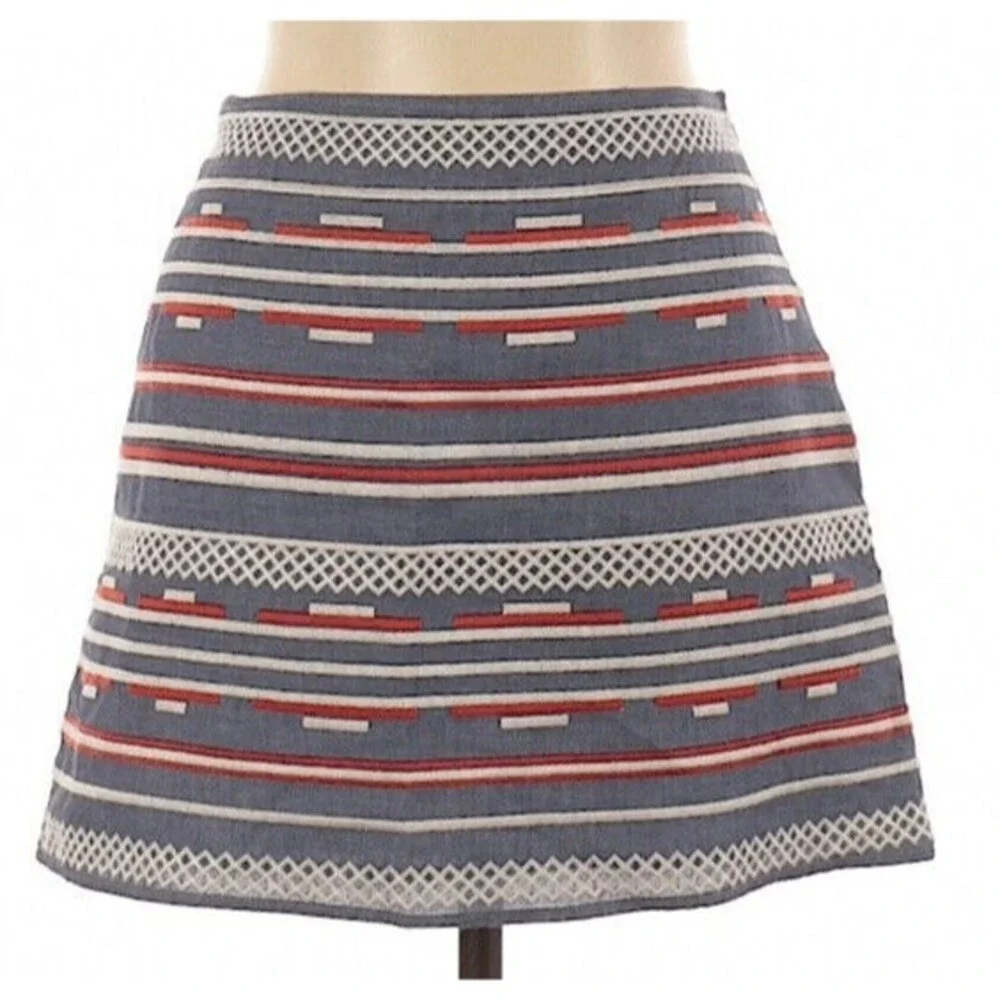 THML Skirt Womens Large Embroidered Striped Mini boho western aztec southwestern - Picture 2 of 6